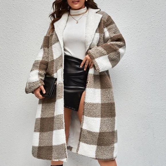 . Jackets & Blazers - Plus Size Cuddle up Plaid button down Teddy Coat